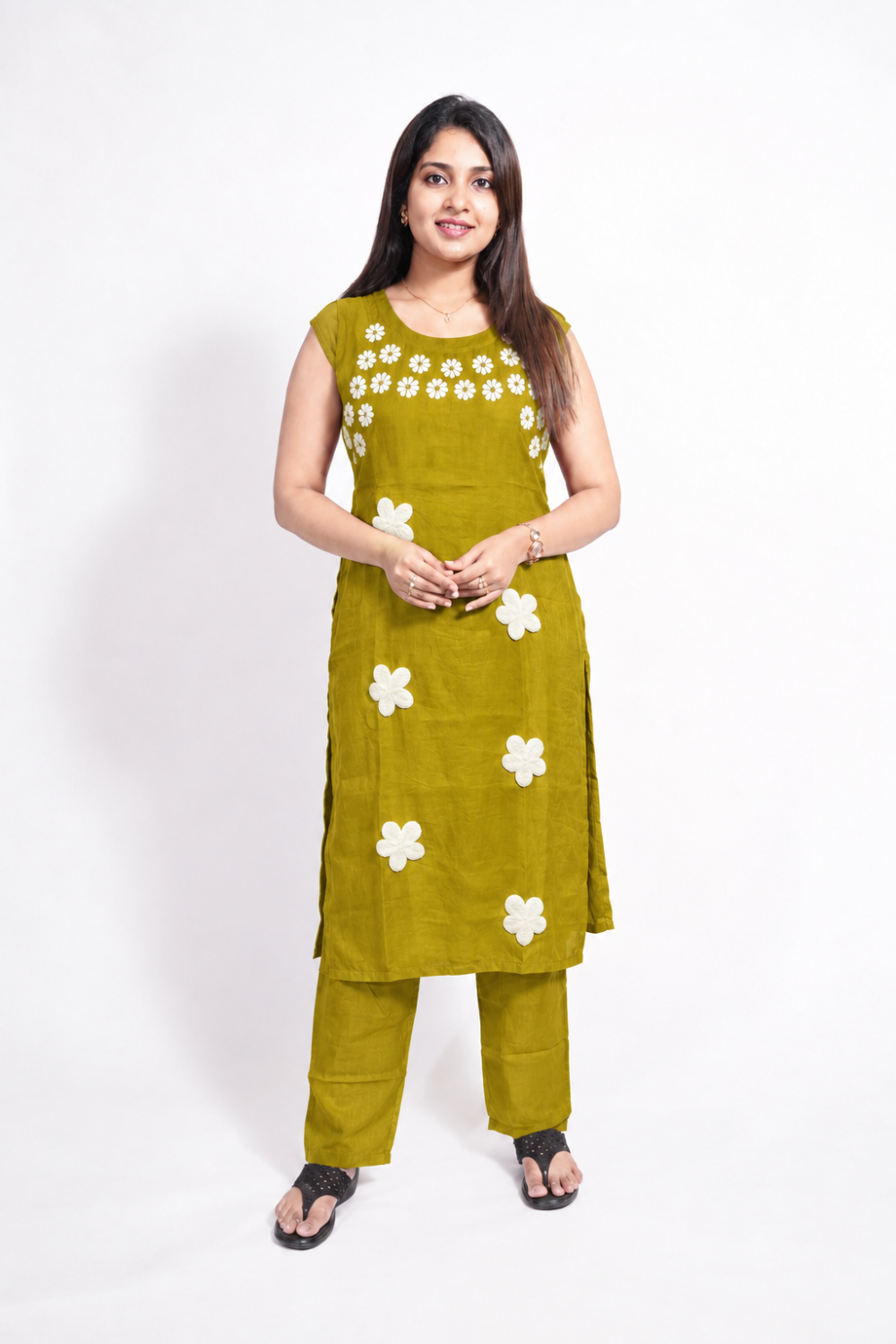 Olive green embroidered