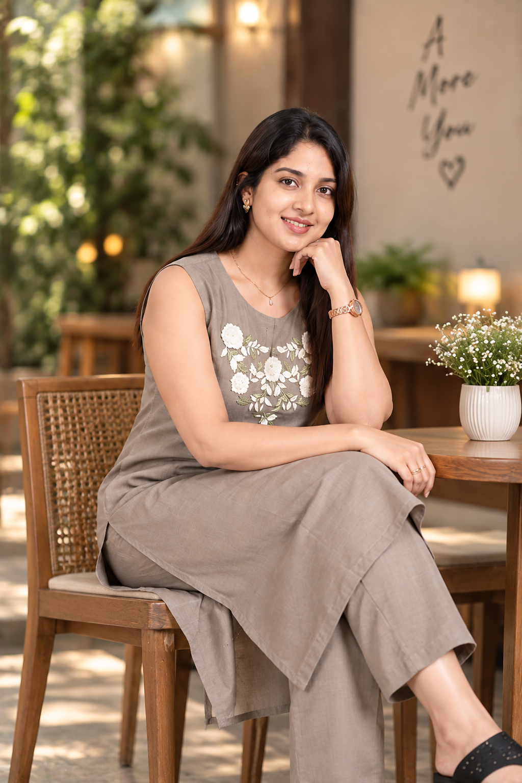 Elegant Grey Embroidered Indo-Western set - Image 5